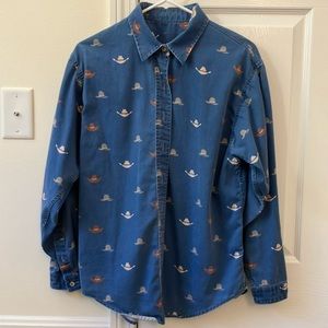 Women’s denim button-down.